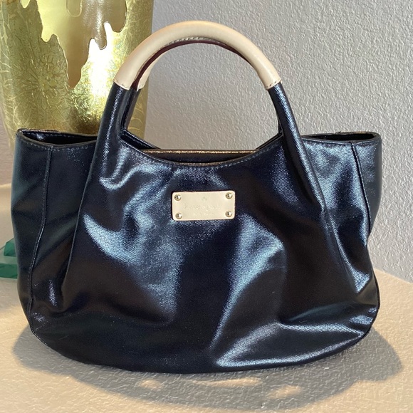 Kate Spade Black Patent w\Tan Leather Wrapped Handles - Picture 1 of 10